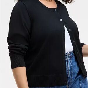 Black Knit Cardigan Sweater with Round Neckline